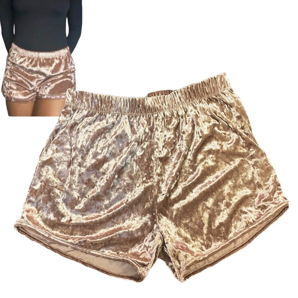 Metallic Shorts One Size Fits All Comfy Slip On Felt Crushed Velvet Gold Shorts